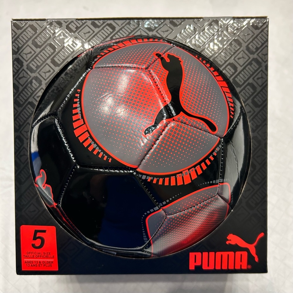 Puma Official Size 5 Soccer Ball Black & Red Air Lock Valve